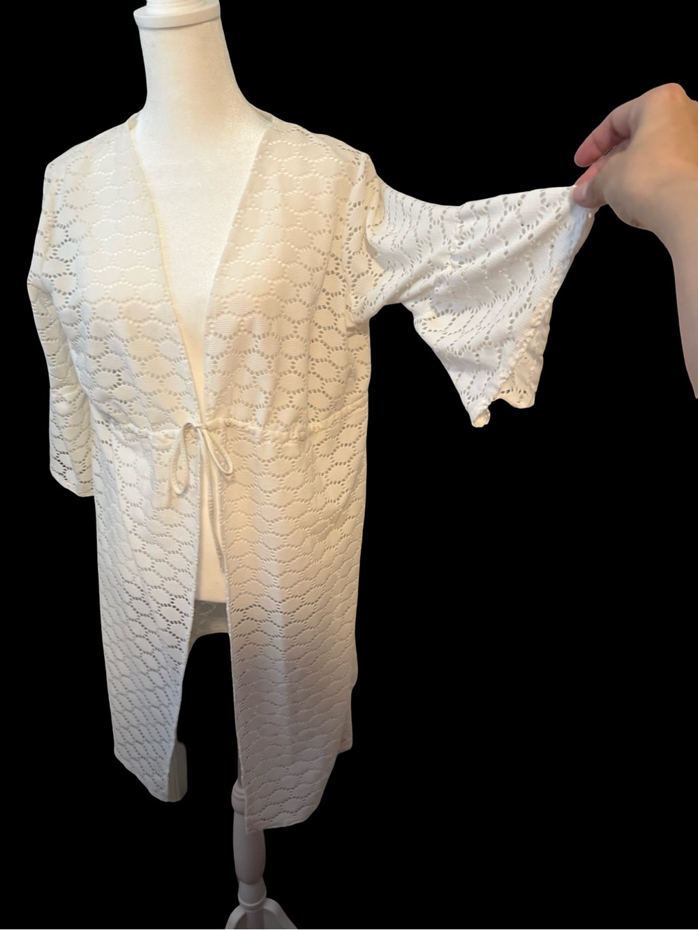 Open Knit Flare Sleeve Festival Boho Beachy Womens Cover Up White Size Large
